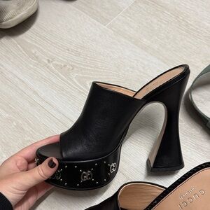 Gucci Black High-Heel Leather Mules